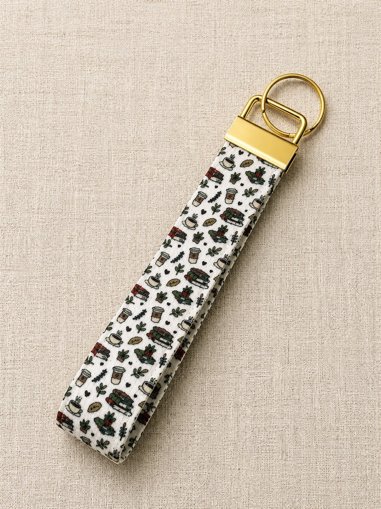 Books & coffee Wristlet Keychain