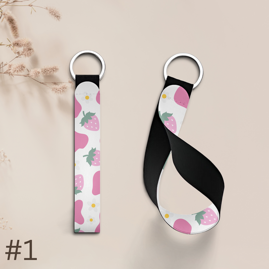 STRAWBERRIES & COW PRINTS WRIST KEYCHAIN