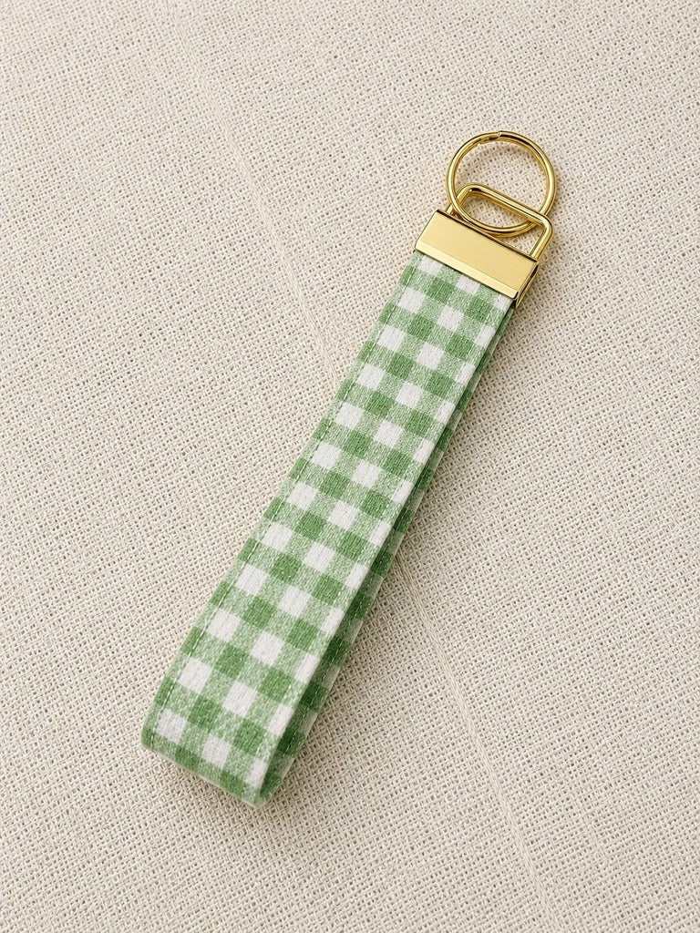Sage Gingham Wristlet Keychain