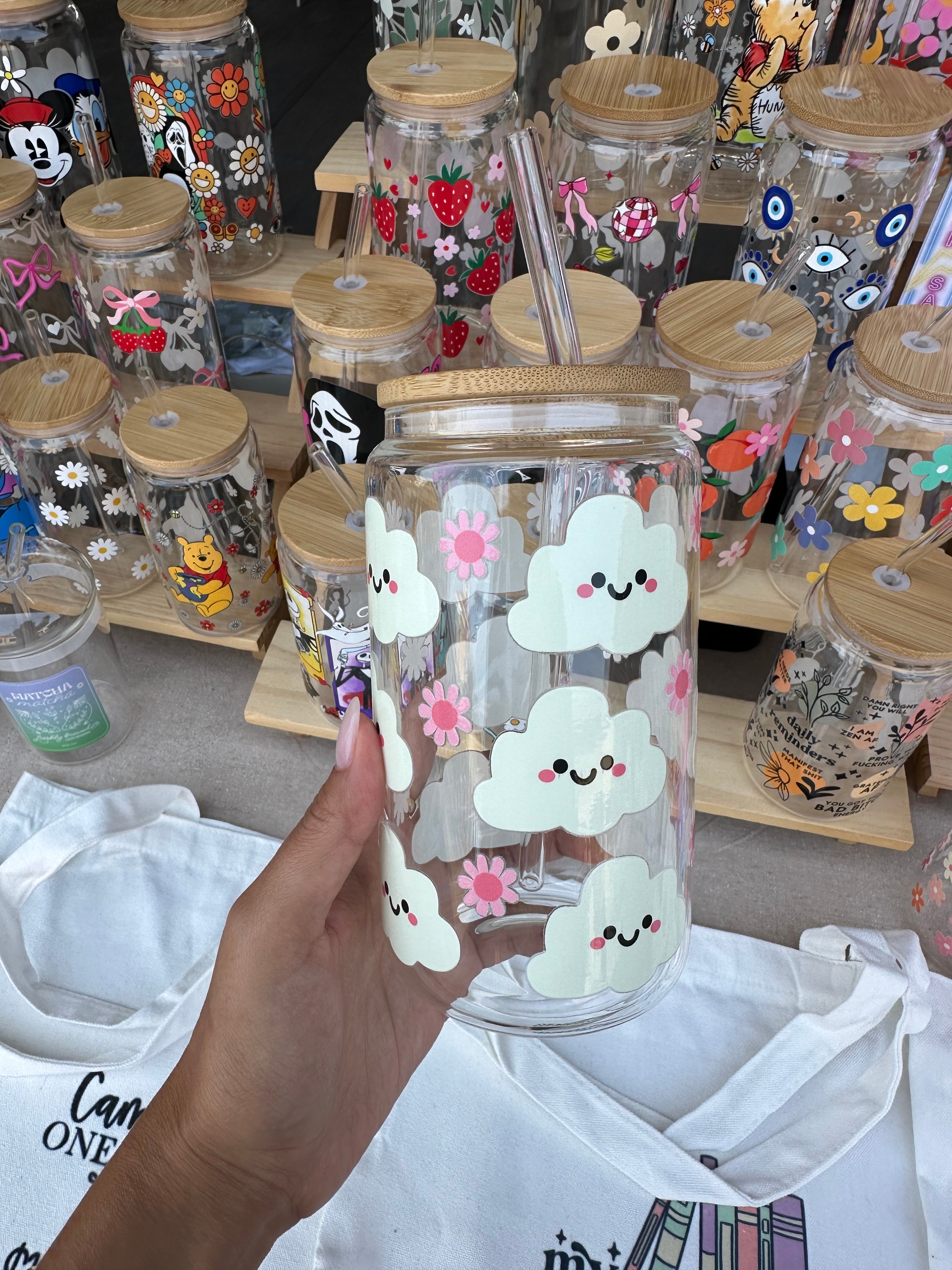 Smiling Clouds Glass Cup