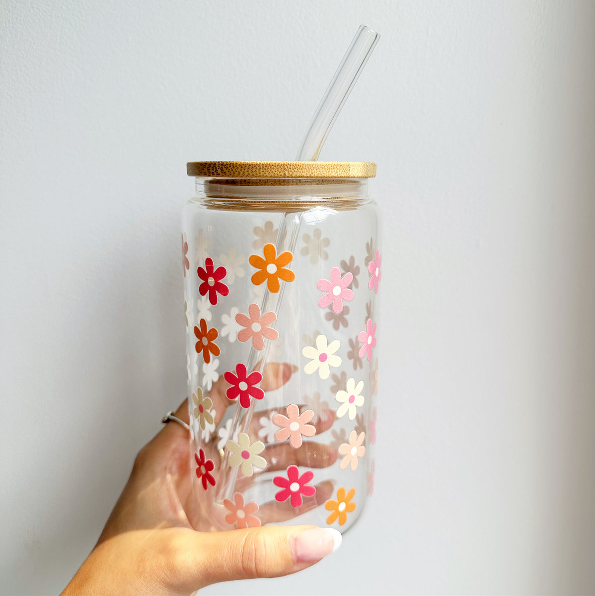 Tasse en verre Marguerites pastel
