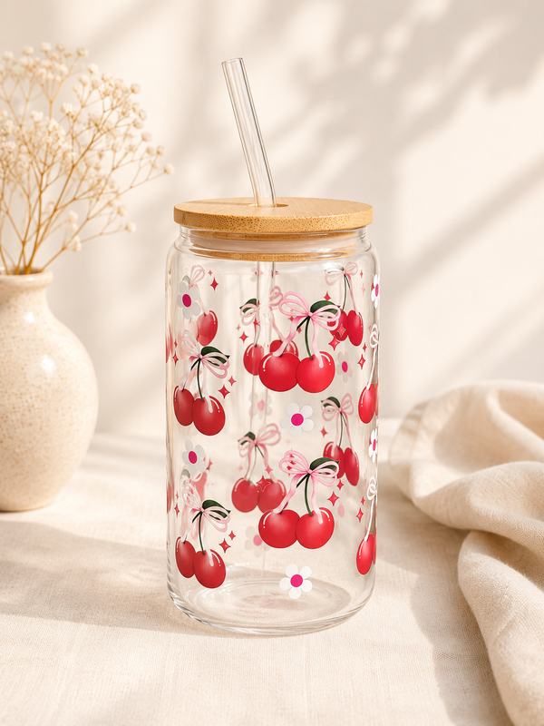 Cherry Bow Glass Can Cup