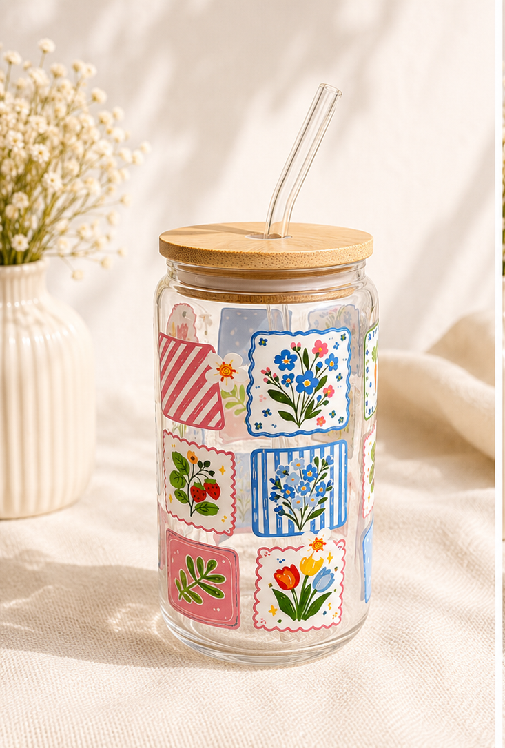 Cottage Patchwork Glass Cup