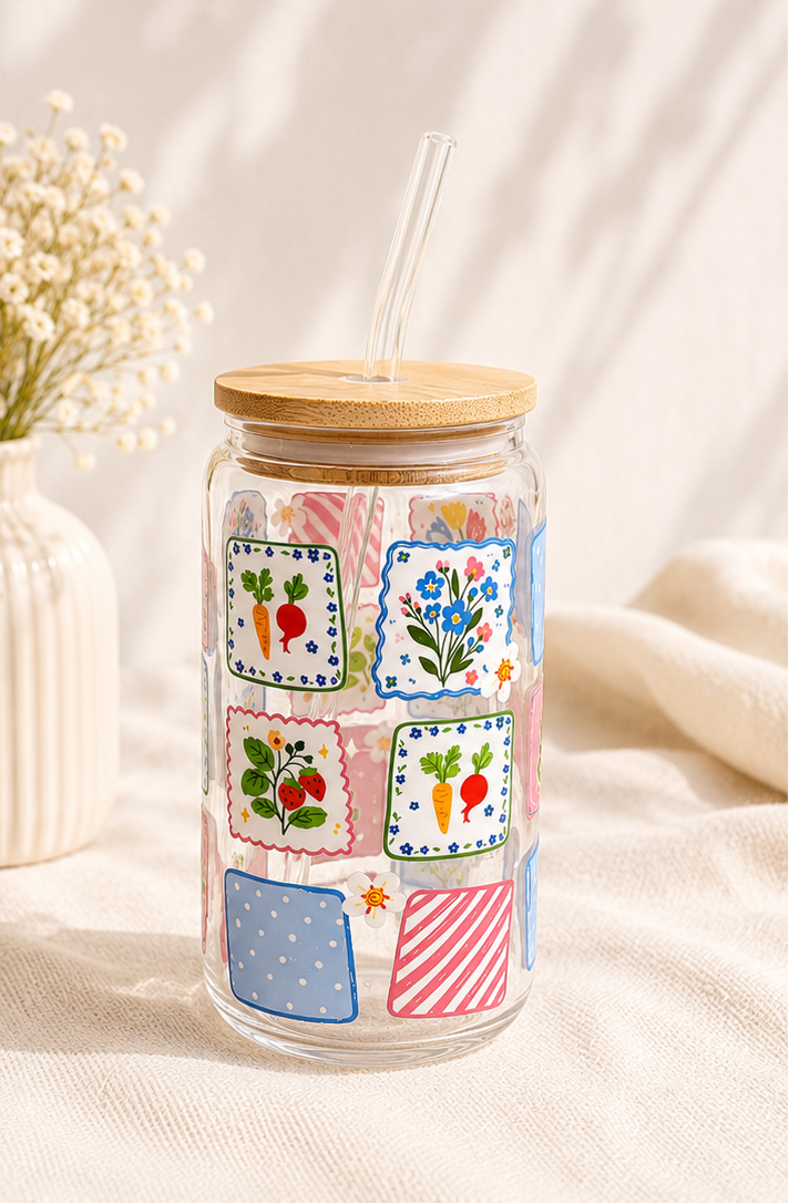 Cottage Patchwork Glass Cup