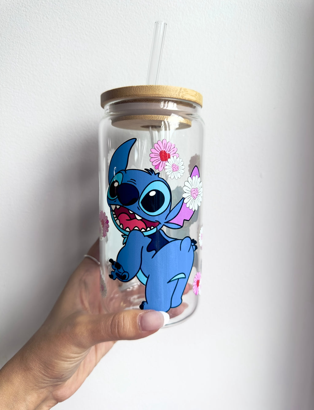 Stitch & Daisies Glass Cup