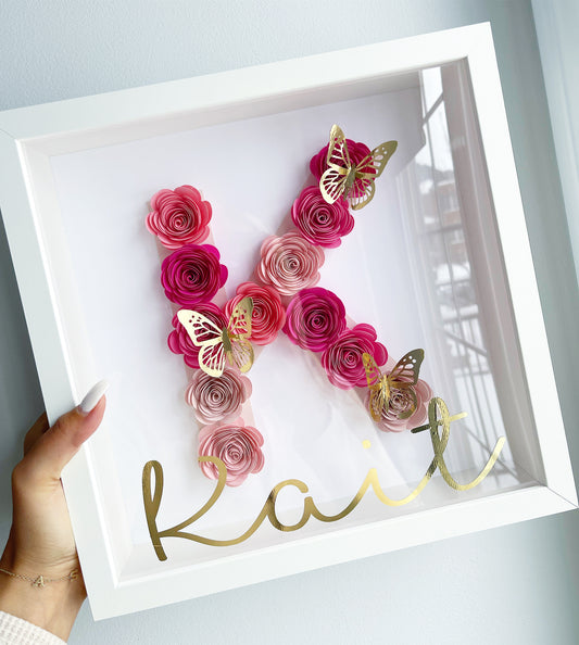 PINK SHADE WITH BUTTERFLIES LETTER SHADOWBOX