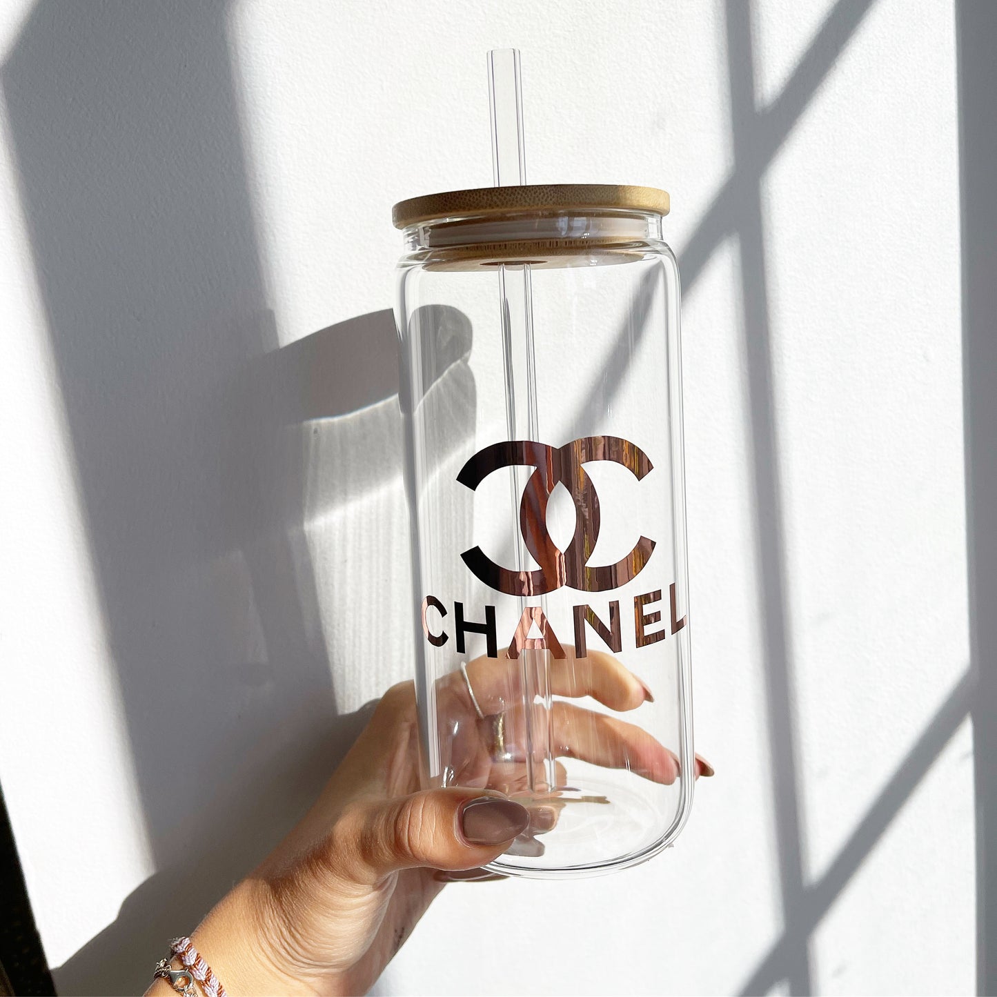 CHANEL INSPIRED GLASS CUP